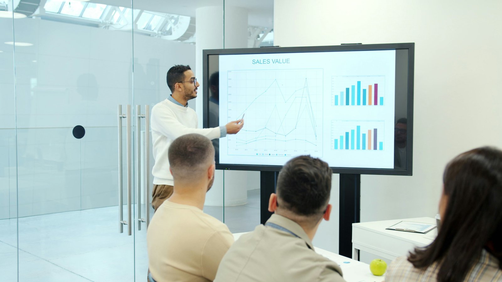 Revenue analytics dashboard presented in a business meeting